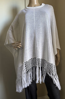 New $4900 Brunello Cucinelli Women Sequin Trim Linen & Silk Poncho White Size L