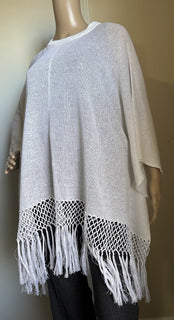 New $4900 Brunello Cucinelli Women Sequin Trim Linen & Silk Poncho White Size L