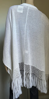 New $4900 Brunello Cucinelli Women Sequin Trim Linen & Silk Poncho White Size L