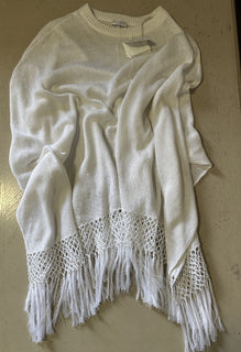 New $4900 Brunello Cucinelli Women Sequin Trim Linen & Silk Poncho White Size L