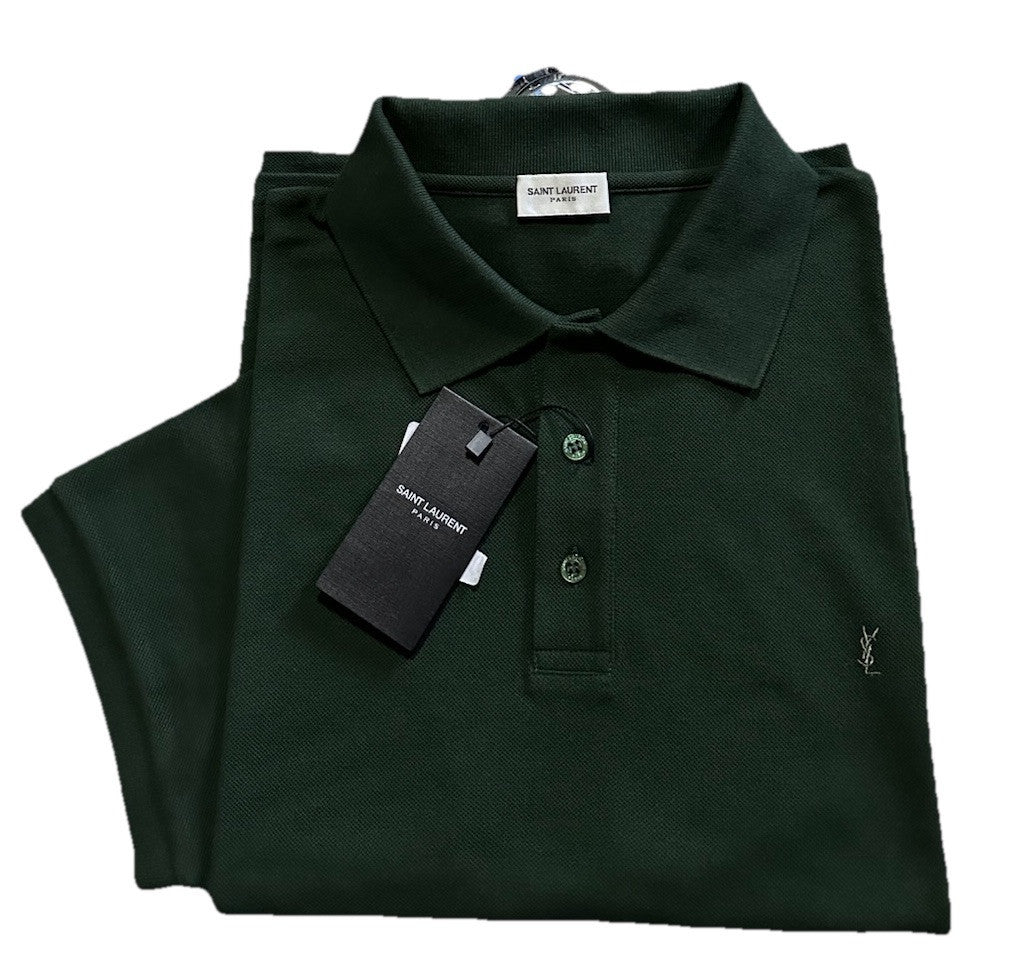 New Saint Laurent Men’s Short Sleeve Polo Shirt Green Size XL Italy