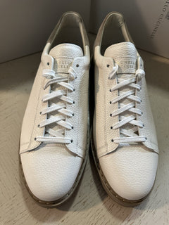 Brunello Cucinelli Men Leather Sneakers Ivory 12 US/45 Eu New $1100