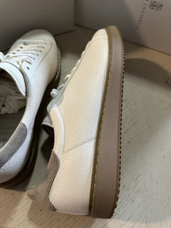 Brunello Cucinelli Men Leather Sneakers Ivory 12 US/45 Eu New $1100