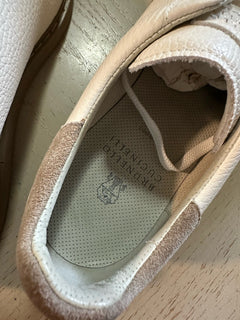 Brunello Cucinelli Men Leather Sneakers Ivory 12 US/45 Eu New $1100