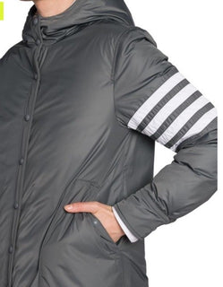 Thom Browne Women  4 Bar Longline Puffer Coat Cray 2 US/38 Eu New $2990