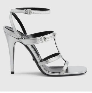 Gucci Women’s Leather Dress Sandal Shoes Silver 8.5 US/38.5 Eu New 771563