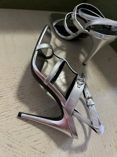 Gucci Women’s Leather Dress Sandal Shoes Silver 8.5 US/38.5 Eu New 771563