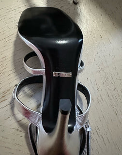 Gucci Women’s Leather Dress Sandal Shoes Silver 8.5 US/38.5 Eu New 771563