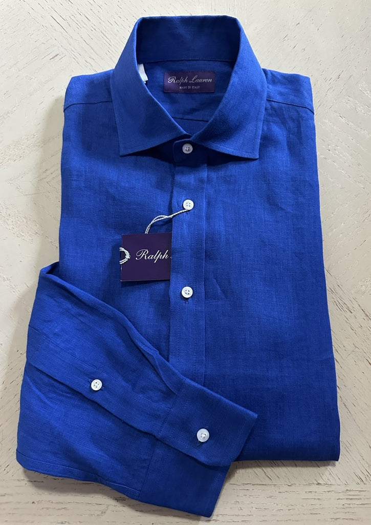Ralph Lauren Purple Label Men Serengeti Linen Button-Front Shirt Blue M New