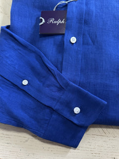 Ralph Lauren Purple Label Men Serengeti Linen Button-Front Shirt Blue M New