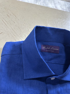 Ralph Lauren Purple Label Men Serengeti Linen Button-Front Shirt Blue M New