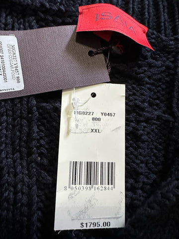 $1795 Isaia Men Silk & Cotton-Blend Cable-Knit Polo Sweater Navy XXL