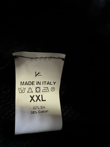 $1795 Isaia Men Silk & Cotton-Blend Cable-Knit Polo Sweater Navy XXL