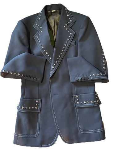 NWT $3800 Gucci Men Fluid drill studded blazer Jacket Sport Coat Gray 36 US/46 E