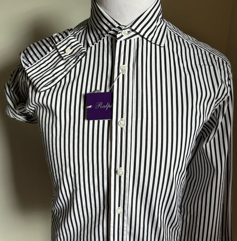 Ralph Lauren Purple Label Men Striped Cotton Long-Sleeve Shirt Black/White New