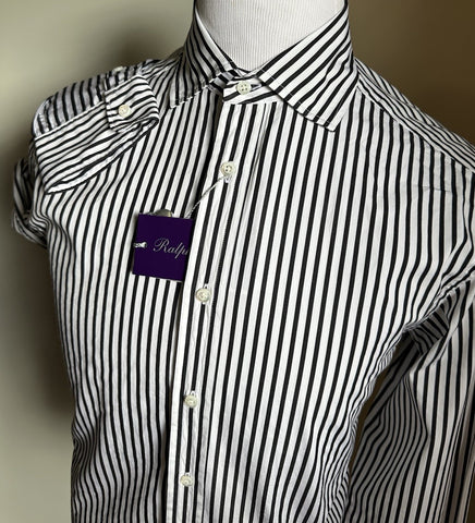 Ralph Lauren Purple Label Men Striped Cotton Long-Sleeve Shirt Black/White New