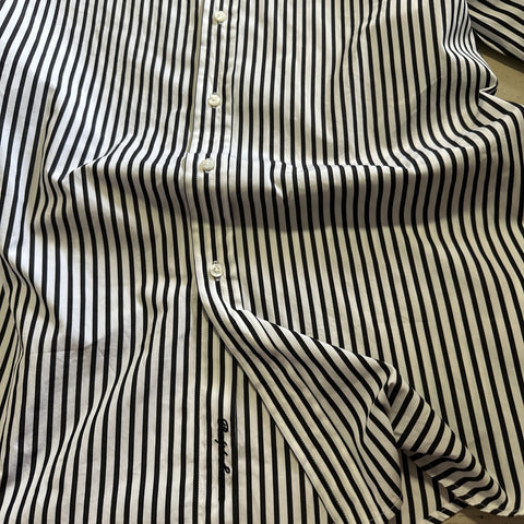 Ralph Lauren Purple Label Men Striped Cotton Long-Sleeve Shirt Black/White New