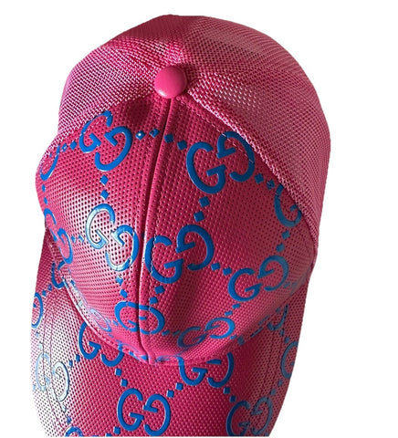 Gucci GG Logo Leather Baseball Cap hat Red/Pink Size M New 728853