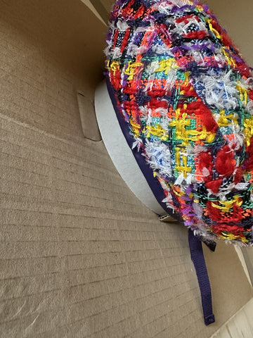 New $850 Gucci Women Checked Tweed Beret Hat Size Yellow/Red/Multi Size M 729140