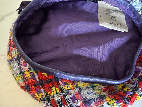 New $850 Gucci Women Checked Tweed Beret Hat Size Yellow/Red/Multi Size M 729140