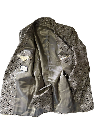 NWT $4800 Gucci Men MACRO HORSEBIT ALL OVER Jacket Blazer Beige/Brown 36 US/46 E