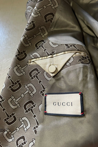 NWT $4800 Gucci Men MACRO HORSEBIT ALL OVER Jacket Blazer Beige/Brown 36 US/46 E
