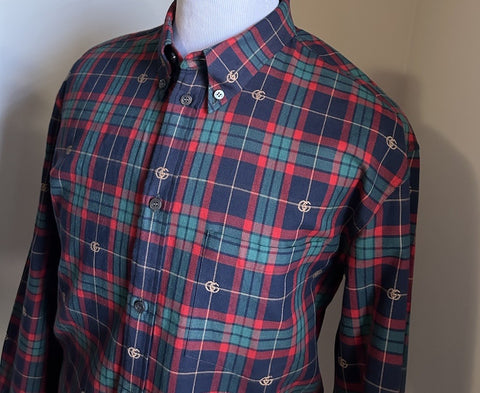 Gucci Men’s GG print Button Down Shirt Blue/Red/Multi 50 Eu/L New $1200