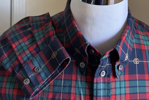 Gucci Men’s GG print Button Down Shirt Blue/Red/Multi 50 Eu/L New $1200