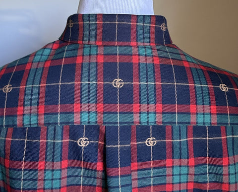 Gucci Men’s GG print Button Down Shirt Blue/Red/Multi 50 Eu/L New $1200