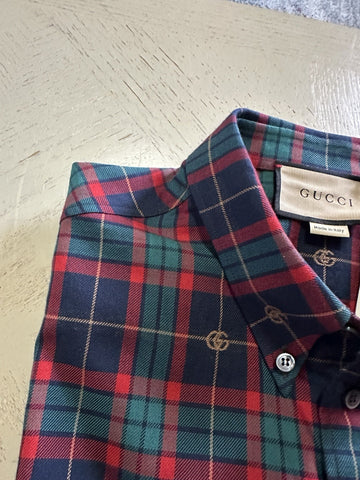 Gucci Men’s GG print Button Down Shirt Blue/Red/Multi 50 Eu/L New $1200