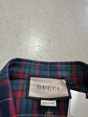 Gucci Men’s GG print Button Down Shirt Blue/Red/Multi 50 Eu/L New $1200