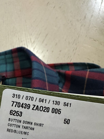 Gucci Men’s GG print Button Down Shirt Blue/Red/Multi 50 Eu/L New $1200