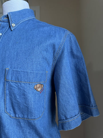 Gucci Men Eco WSH Org Denim Button Down Shirt Blue 48 Eu/M New $1650