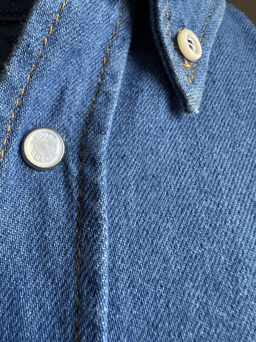 Gucci Men Eco WSH Org Denim Button Down Shirt Blue 48 Eu/M New $1650