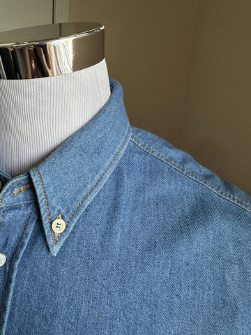 Gucci Men Eco WSH Org Denim Button Down Shirt Blue 48 Eu/M New $1650
