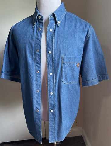 Gucci Men Eco WSH Org Denim Button Down Shirt Blue 48 Eu/M New $1650