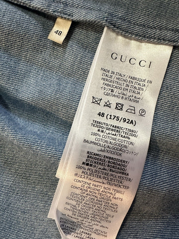 Gucci Men Eco WSH Org Denim Button Down Shirt Blue 48 Eu/M New $1650