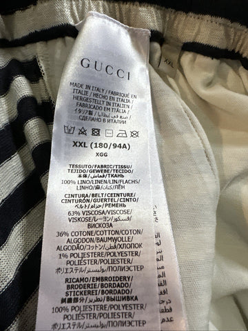 Gucci Mens Drawstring Linen Resort Executive Short Pants Navy/Milk XXL New $1250