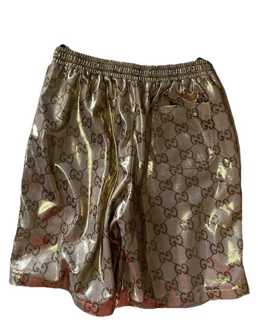 Gucci Mens Drawstring GG Print Short Pants Camel M New $1850