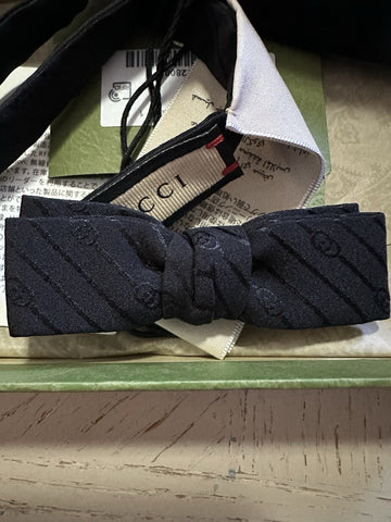 New Gucci Silk GG Print Skinny Bow Tie Black Made in Italy