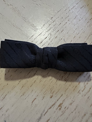 New Gucci Silk GG Print Skinny Bow Tie Black Made in Italy