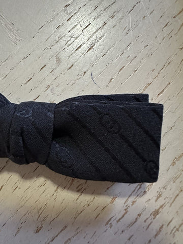 New Gucci Silk GG Print Skinny Bow Tie Black Made in Italy