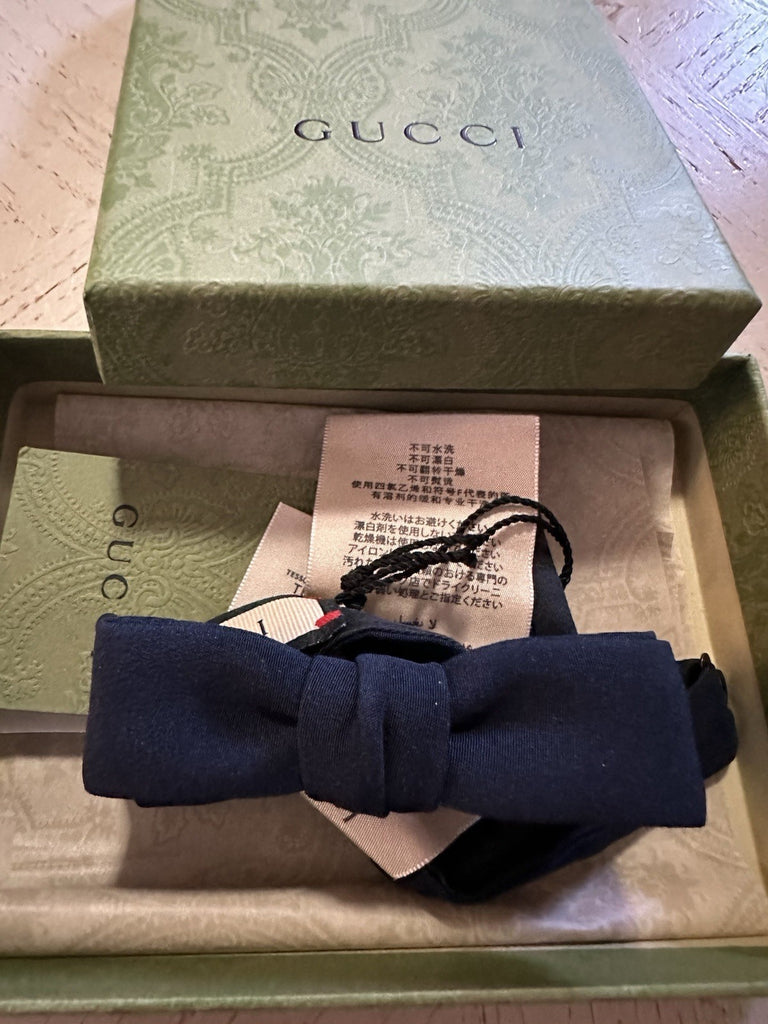 New Gucci Silk Skinny Bow Tie Navy Made in Italy