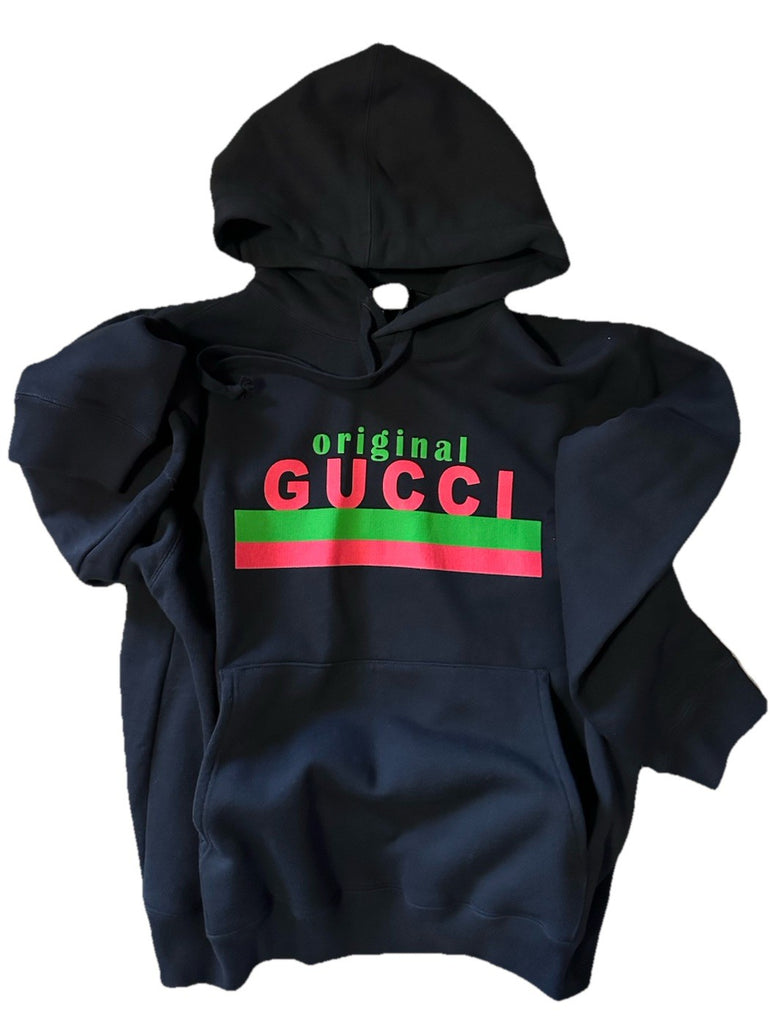 Gucci Men ORIGINAL LOGO PRINTED Hoodie Pullover Sweater Black Size S New $1350