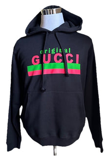 Gucci Men ORIGINAL LOGO PRINTED Hoodie Pullover Sweater Black Size S New $1350