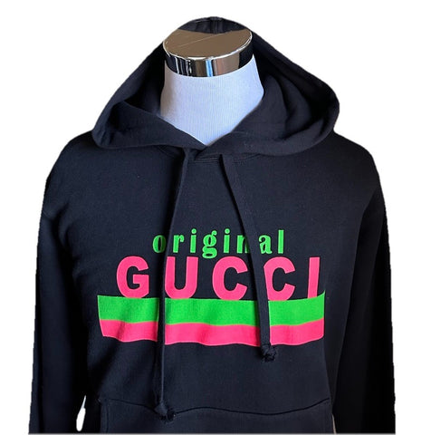 Gucci Men ORIGINAL LOGO PRINTED Hoodie Pullover Sweater Black Size S New $1350