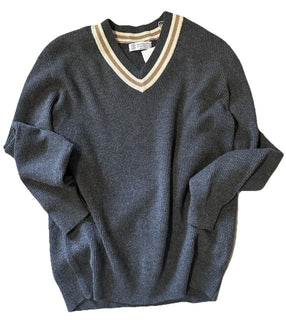 New $3995 Brunello Cucinelli Men V-Neck Cashmere Sweater DK Gray 50 Eu ( L )