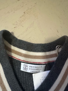 New $3995 Brunello Cucinelli Men V-Neck Cashmere Sweater DK Gray 50 Eu ( L )