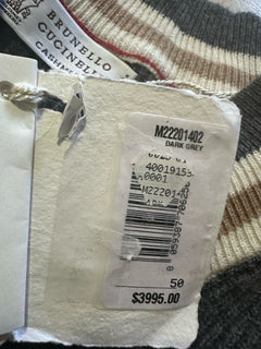 New $3995 Brunello Cucinelli Men V-Neck Cashmere Sweater DK Gray 50 Eu ( L )