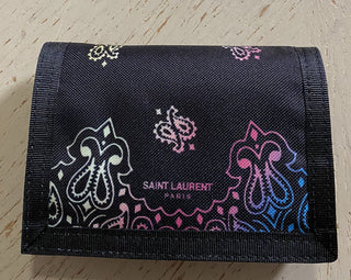 New Saint Laurent BUFFALO Tiny Wallet In Bandana-print Nylon Black 556433